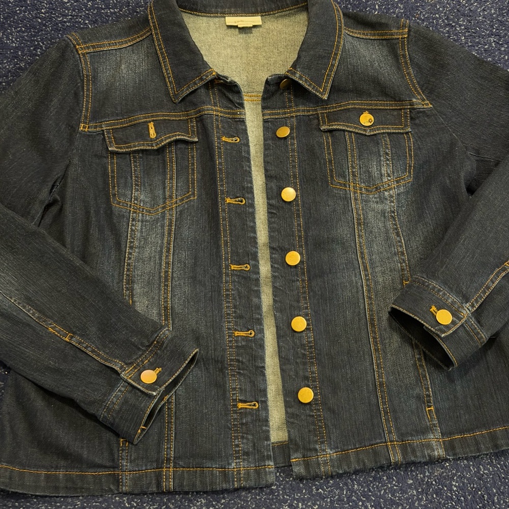 J Jill Blue Denim Trucker Jacket Women’s Small Petite Button Up Pockets Stretch - Picture 3 of 9